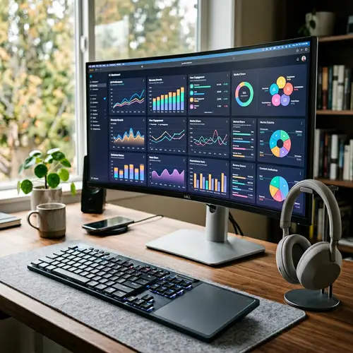 Modern Computer with High-Resolution Display | Colorful Charts