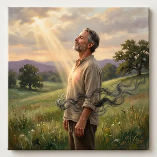 Serene Man in Nature with Ethereal Light