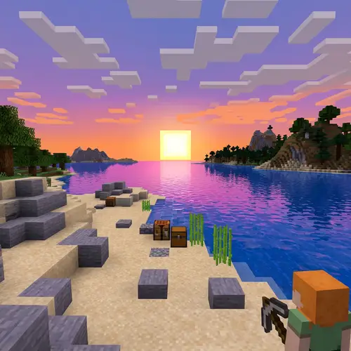 Tranquil Minecraft Beach Sunset Scene
