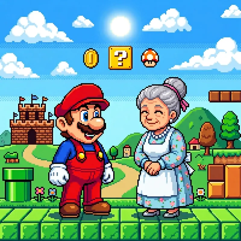 Mario Bros with His Mom - Retro Video Game Plumber Duo