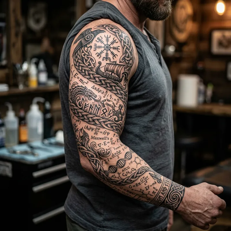 Viking Tattoo Design: Shoulder to Wrist Spiral Art