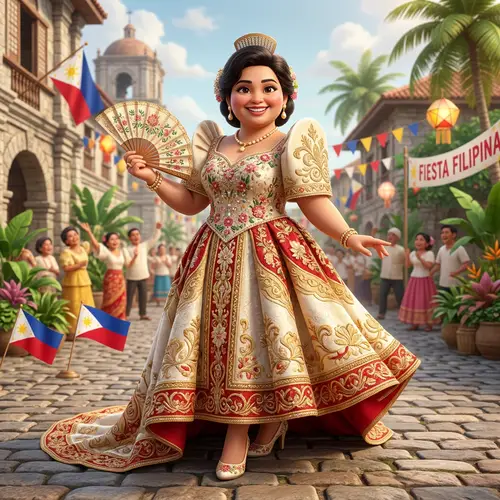 Elegant Filipiniana Dress Caricature Art