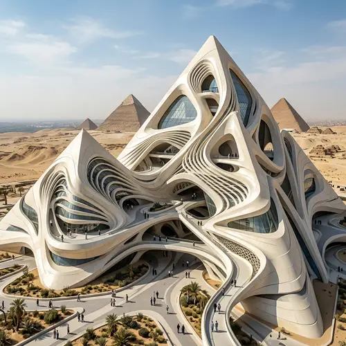 Futuristic Egyptian Pyramids by Zaha Hadid Style