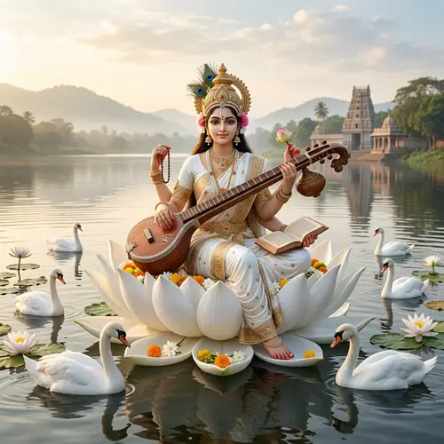 Saraswati Goddess in Lotus: Art and Imagery