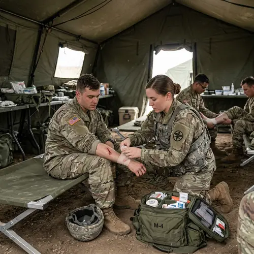 Army Medic Treating Soldiers - Frontline Care