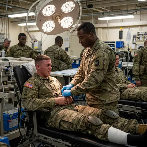 Army Medic Treating Soldiers - Frontline Care
