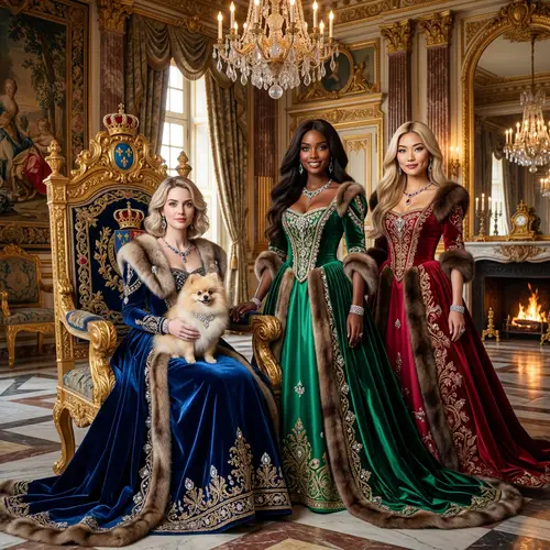 Regal Step Sisters Posing in Luxurious Attire