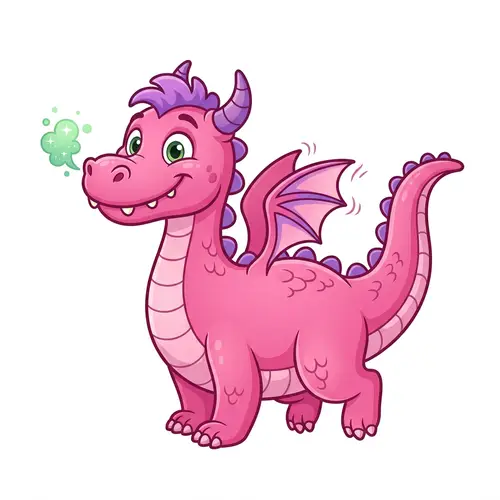 Playful Cartoon-Style Pink Dragon in 8k Resolution