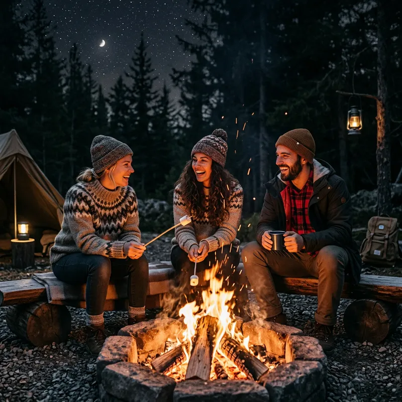 Friends Gathered Around a Crackling Bonfire