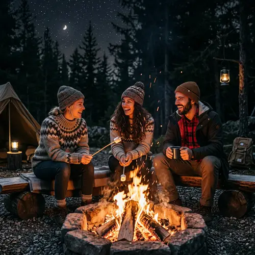 Friends Gathered Around a Crackling Bonfire