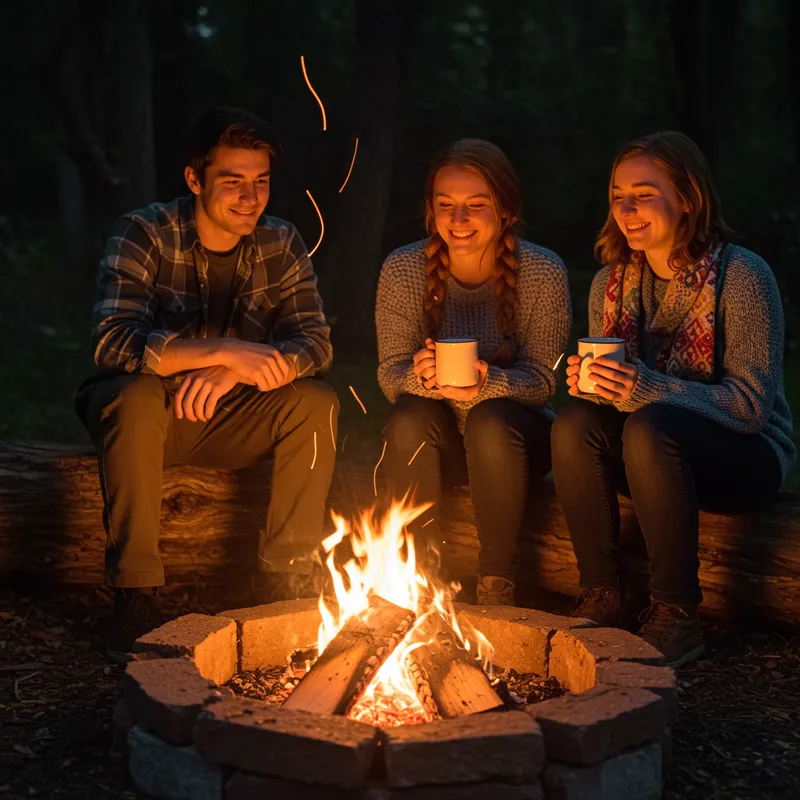 Friends Gathered Around a Crackling Bonfire