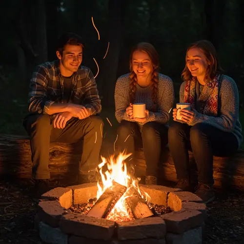 Friends Gathered Around a Crackling Bonfire