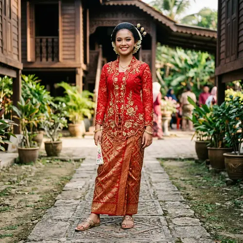 Traditional Red Kebaya: Vibrant Attire of a Malay Girl