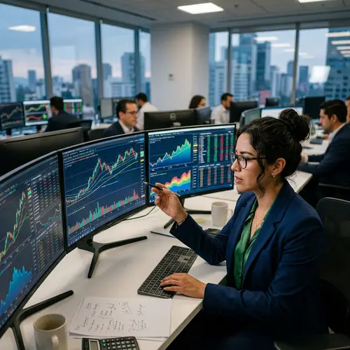 Hispanic Stock Market Professional in Modern Office | Financial Graphs