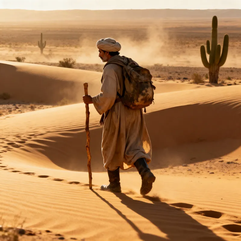 Solitary Traveler in the Vast Desert Landscape