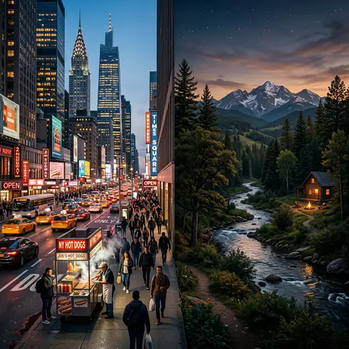 Dual Worlds: City and Rural Life in One Scene