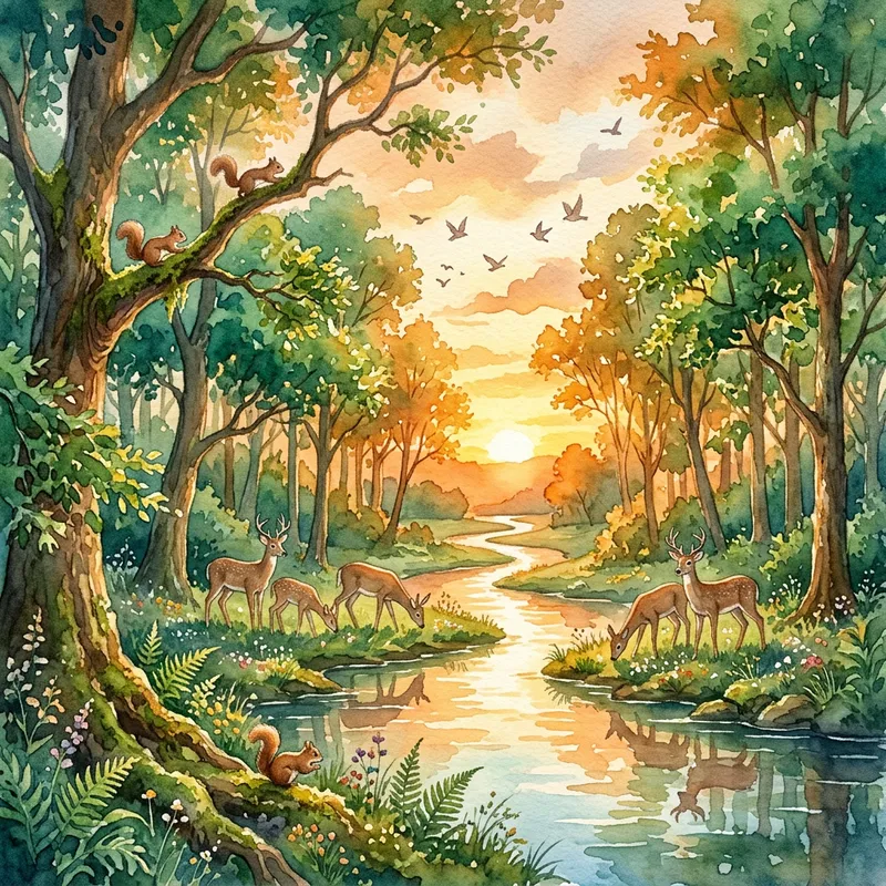 Magical Forest Watercolor Scene | Enchanting Nature Art Magical Forest Watercolor Scene | Enchanting Nature Art