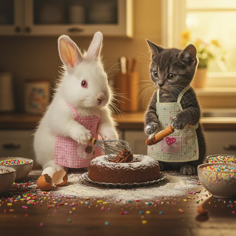 Baking Buddies: Fun with a Cat and Rabbit