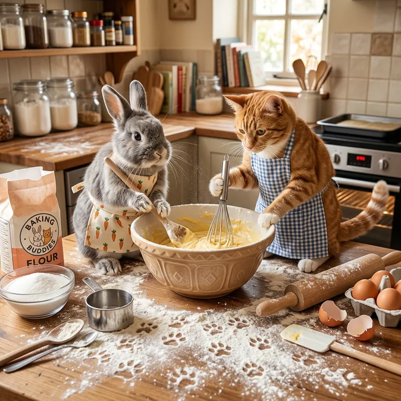 Baking Buddies: Fun with a Cat and Rabbit