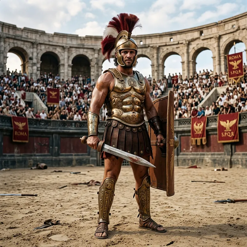 Authentic Roman Gladiator in Armor - Gladius Warrior