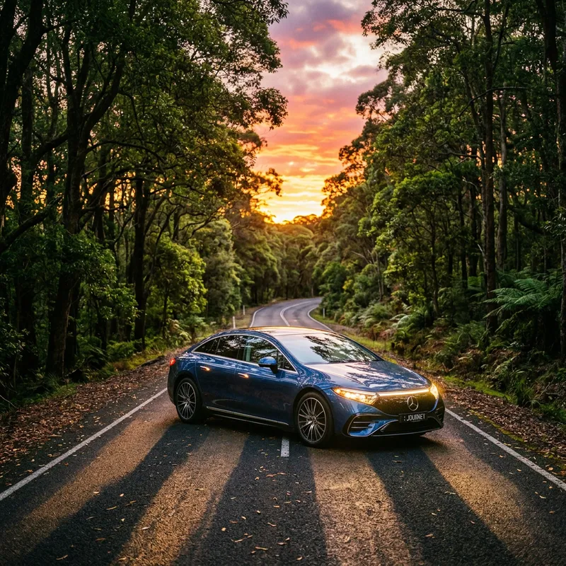 Luxurious Car Driving into Sunset Luxurious Car Driving into Sunset