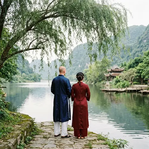 Willow Branch with Traditional Vietnamese Religious Attire