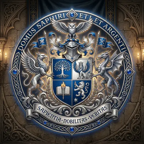 Intricate Blue & Silver Sigil Emblem for Family or Institution