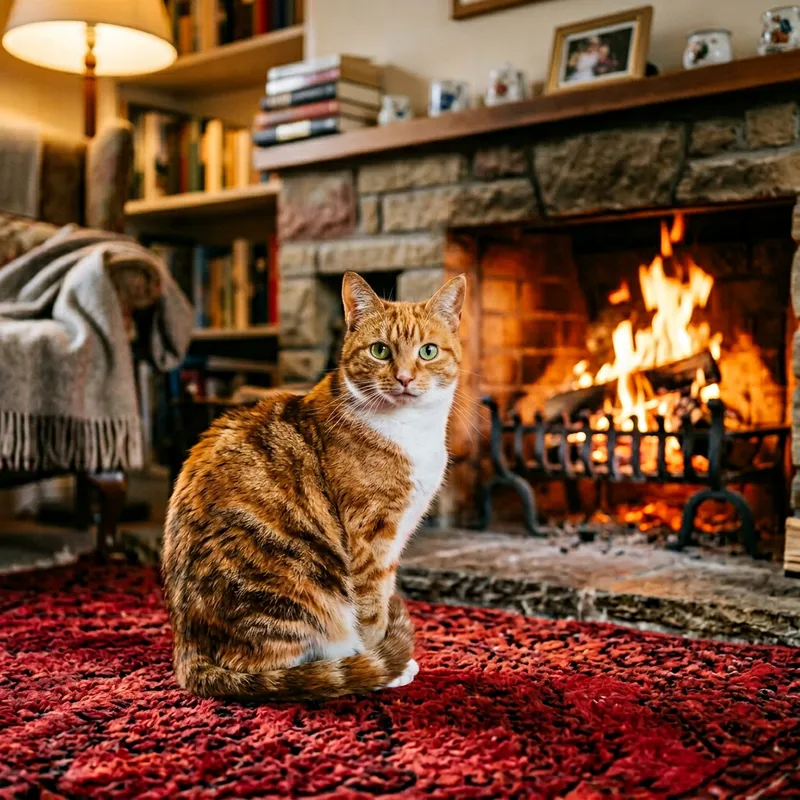 Adorable Calico Cat Sitting in Cozy Home Environment