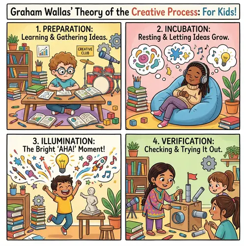 Children's Book Illustration of Wallas' Creative Process