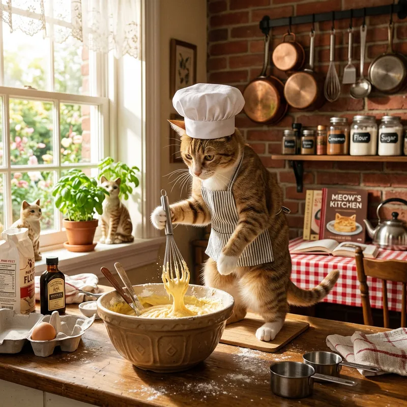 Cat Chef | Whisking Cake Mix in Chef's Hat