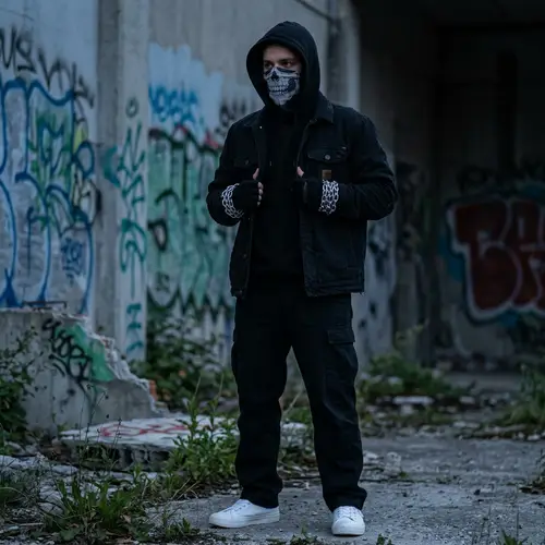 Gothic Black Outfit with Skull Mask