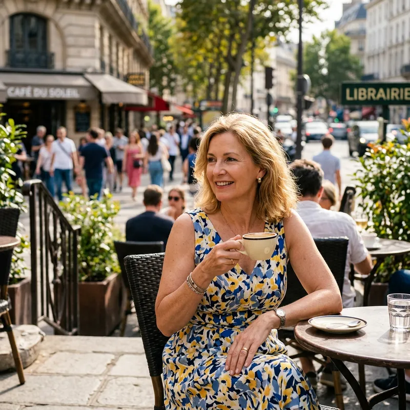 Elegant Blonde Woman Enjoying Sun in City Café | Website Elegant Blonde Woman Enjoying Sun in City Café | Website