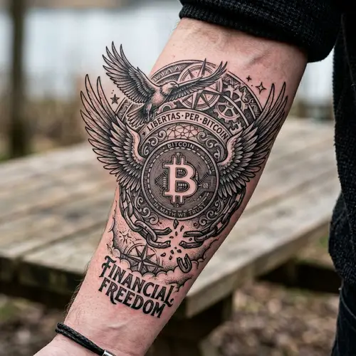 Bitcoin Freedom Tattoo Design | Financial Liberty Symbol