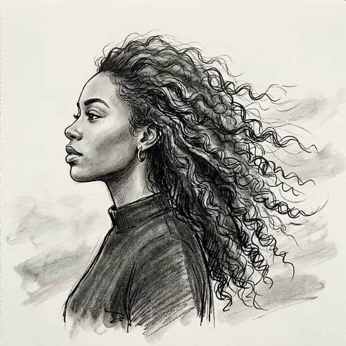 Elegant Black Woman in Windy Black and White Art
