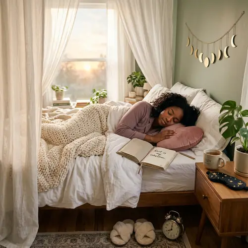 Dreamy Bedroom Scene at Sunrise for Self-Care