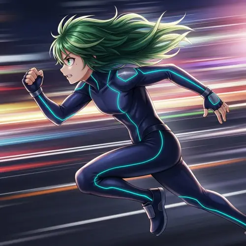 Green-Haired Character Running Animation