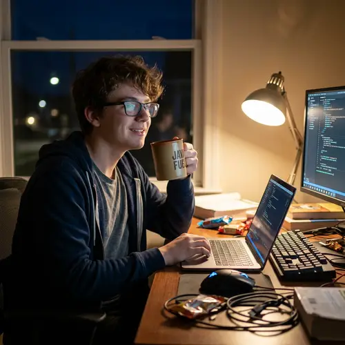 Focused Developer Enjoys Coffee Break