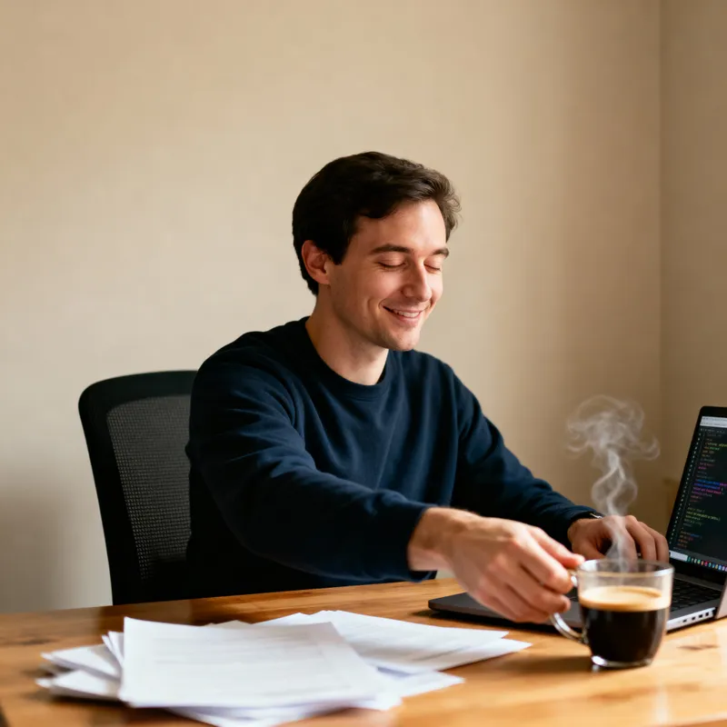 Focused Developer Enjoys Coffee Break