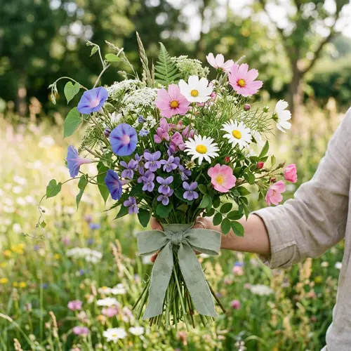 Wild Flower Bouquet with Ribbon Bow