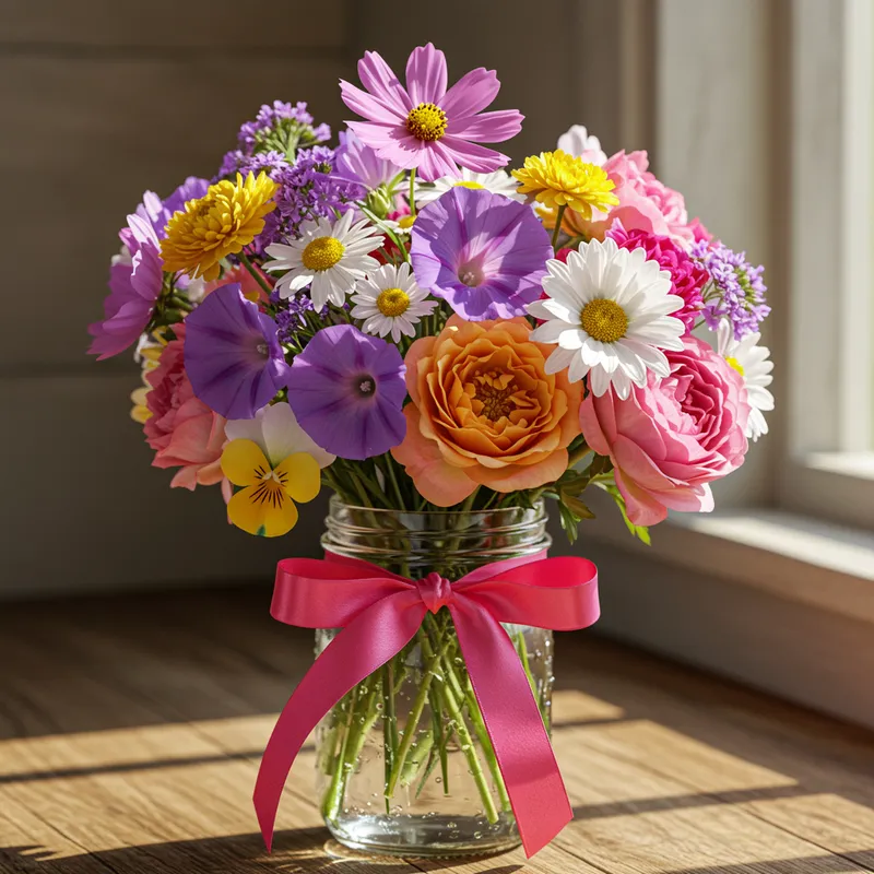 Wild Flower Bouquet with Ribbon Bow