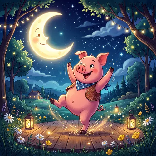 Dancing Pig Animation Under the Moon