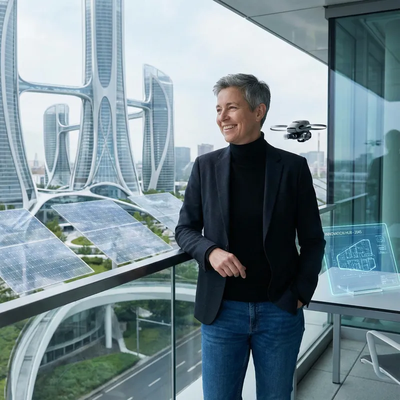 Futuristic Gray-Haired Entrepreneur with Tech Elements