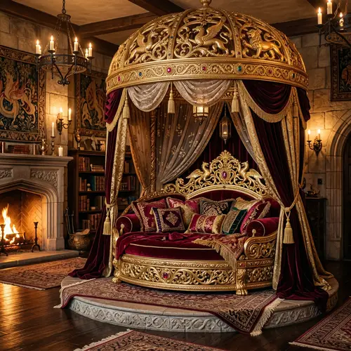 Opulent Gold Throne Couch - Regal Fantasy Setting