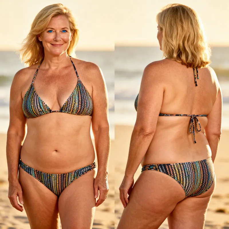 Confident 51-Year-Old in Bikini - Front and Back View