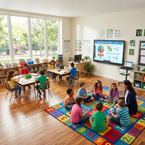 Modern Classroom Design with Smartboard & Desks