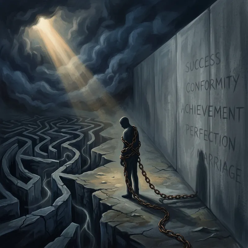 Abstract Illustration of Inner Struggles: Symbolic Representation of Captivity & Resilience