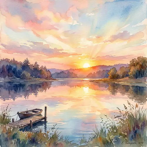 Tranquil Sunrise Over Lake | Serene Watercolor Painting