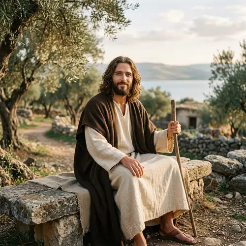 Jesus Christ with Shoulder Length Hair and Beard