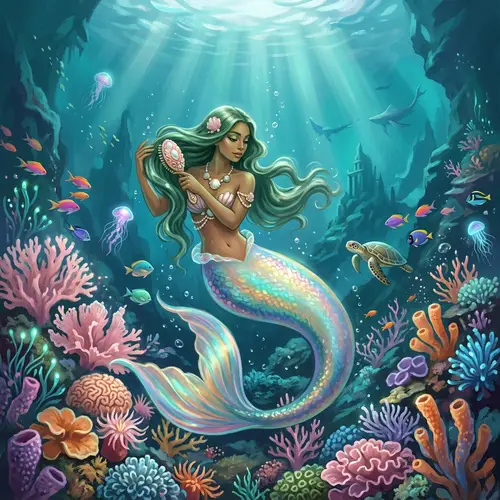 Underwater Fantasy Painting | Olive-Skinned Mermaid & Coral Reefs