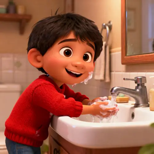 Cheerful Pixar-Style Boy in Red Sweater